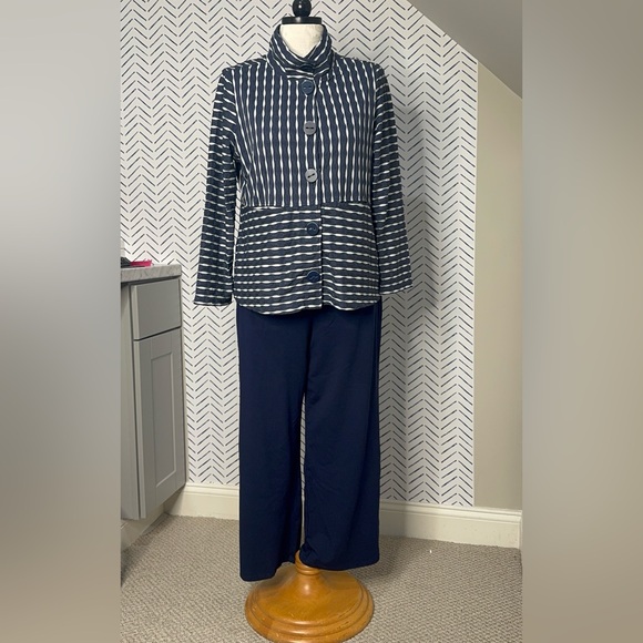 Habitat Pants - Habitat Perfect 3-piece Navy Set - blazer, wide leg pant sleeveless tank Large